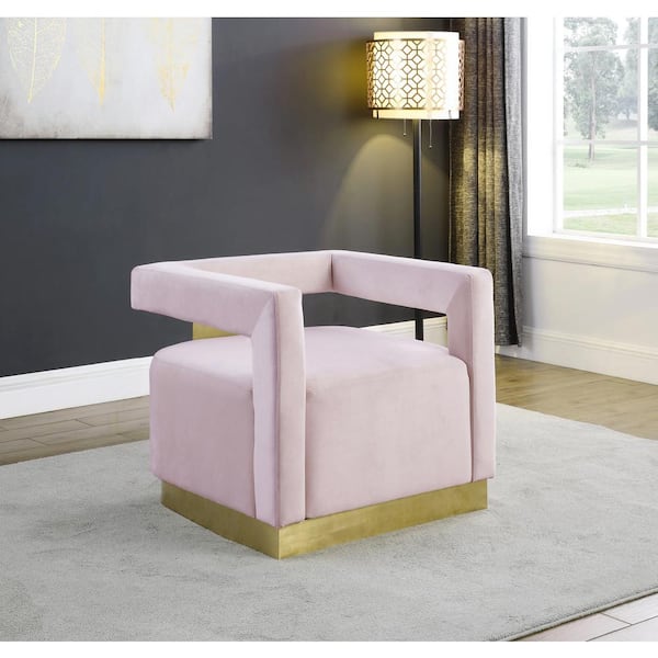 Halsbury Pink Velvet Arm Chair with Gold Base