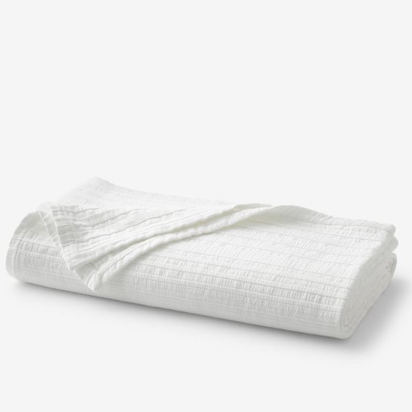 The Company Store Matera Stripe White Cotton Full/Queen Blanket