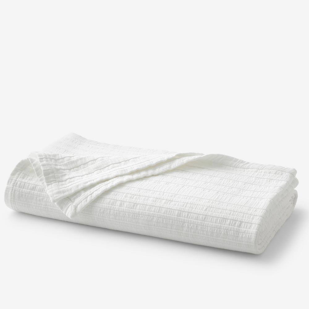 The Company Store Matera Stripe White Cotton Twin Blanket 51269WT