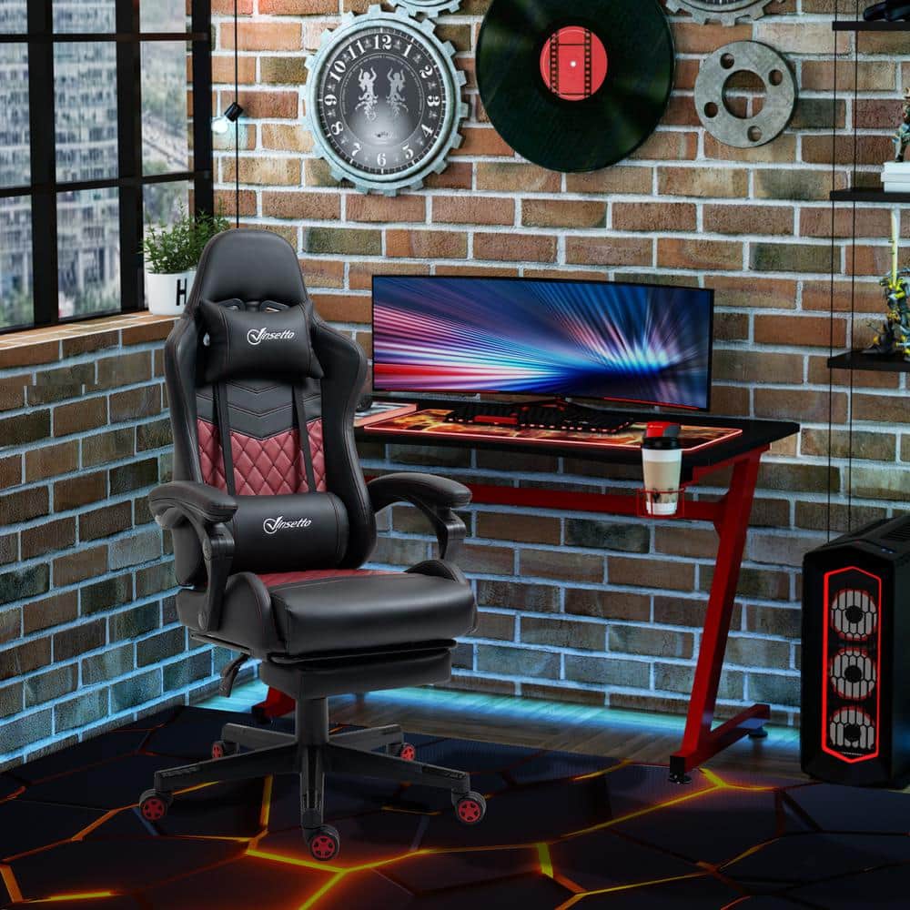 Vinsetto Black and Red PU Leather Reclining Gaming Chair with Footrest