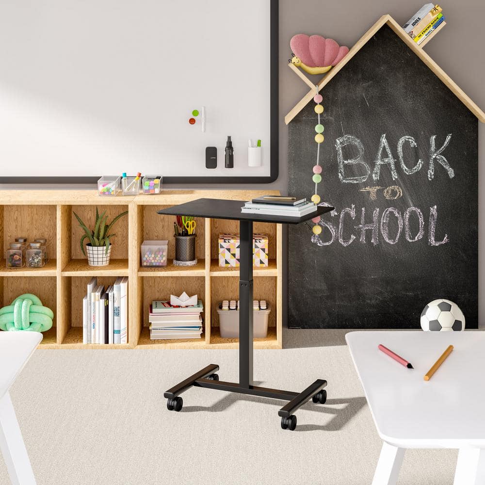 Black Adjustable Height Mobile Rolling Laptop Desk with MDF Top