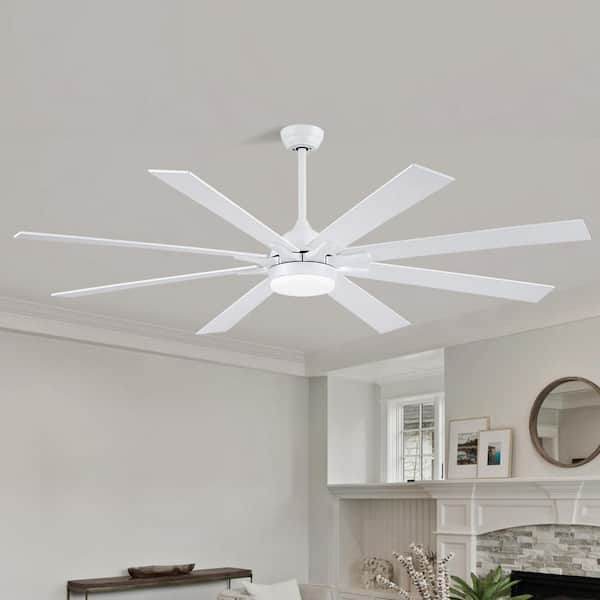 72 in. Indoor/Outdoor Large Industrial Commercial White Ceiling Fans with Dimmable LED Lights and Remote