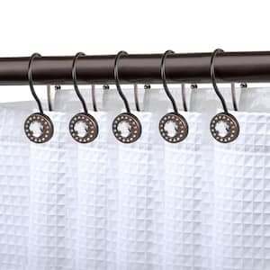 Oil Rubbed Bronze Double Shower Curtain Hooks for Bathroom, Rust Resistant Shower Curtain Hooks Rings, Crystal Design