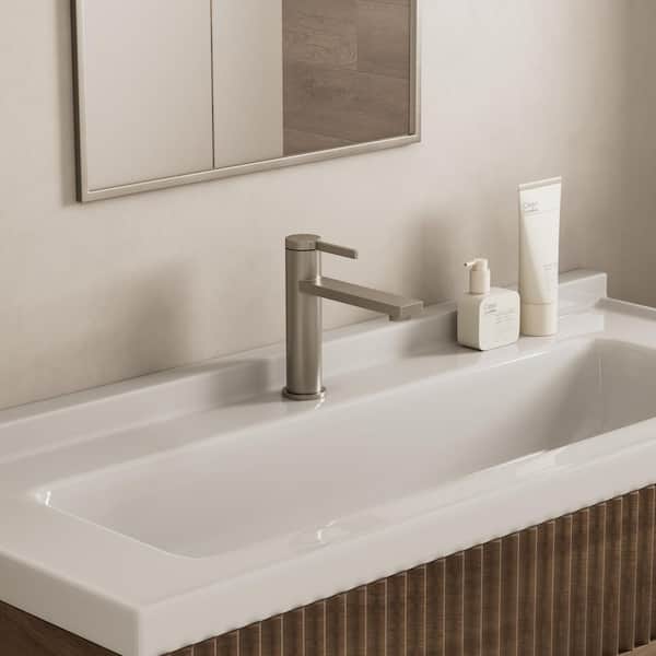TINIAN Single Hole Single Handle Bathroom Faucet with Pop-up Drain in Brushed Nickel