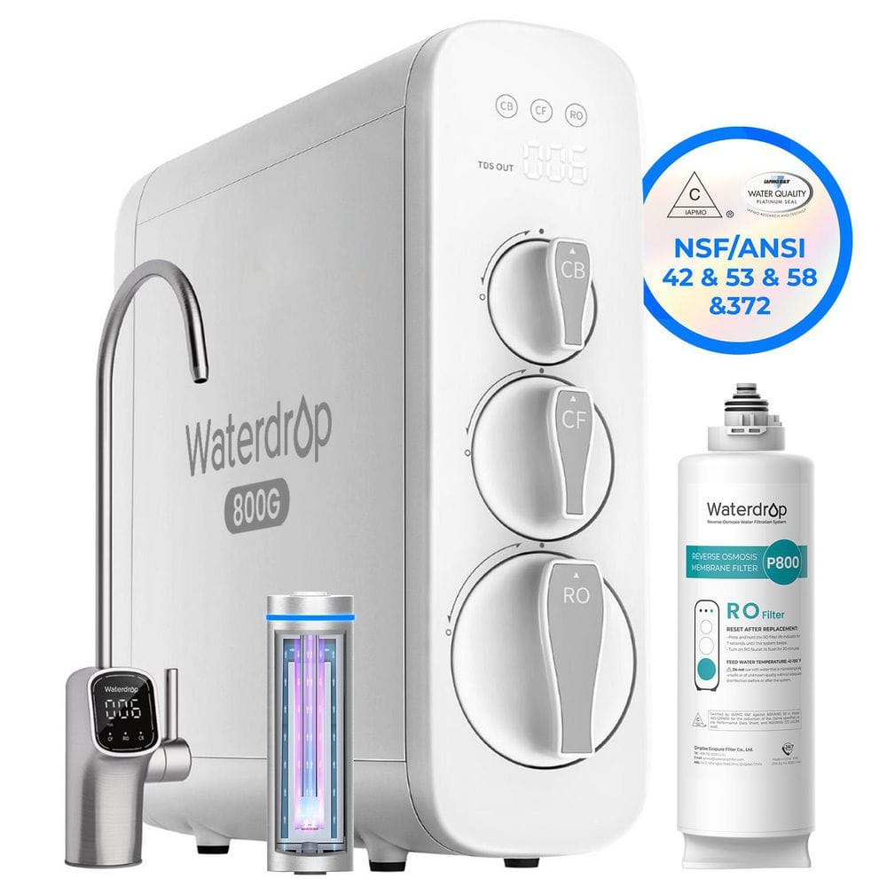 G3P800 Reverse Osmosis System, 800 GPD, NSF/ANSI 42,58,372 Certified, 3:1 Pure to Drain, Tankless, Extra RO Filter
