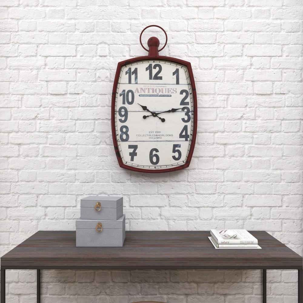 XL Red and White Vintage Metal Wall Clock