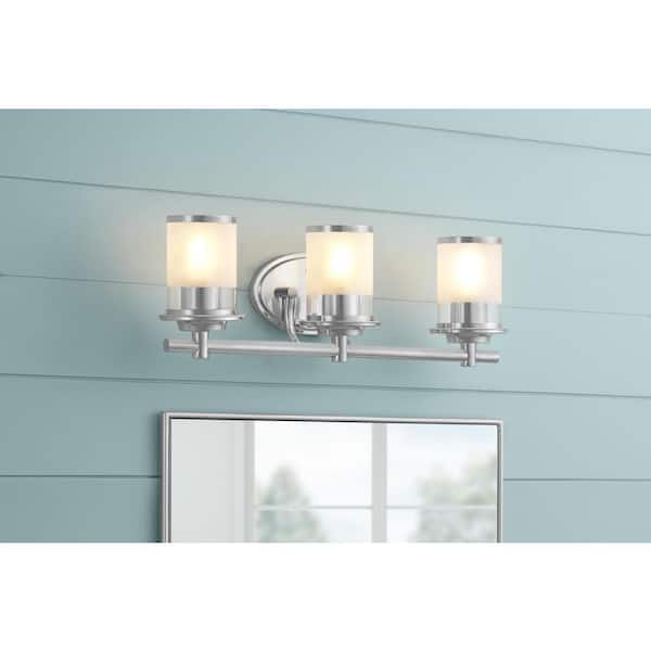 Hampton Bay Truitt 23.25 in. 3-Light Chrome Modern Transitional Vanity with Clear and Frosted Glass Shades