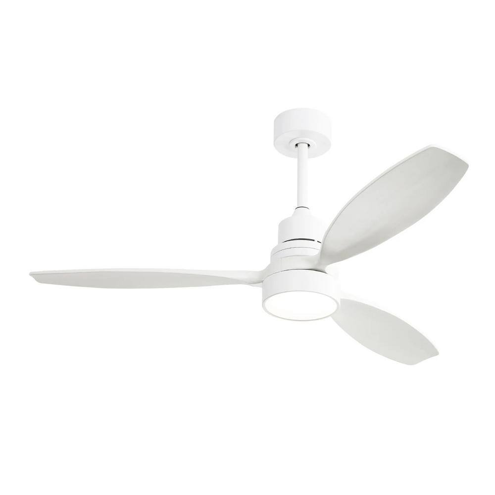 52" White Steel and Wood Ceiling Fan with LED Light and Remote