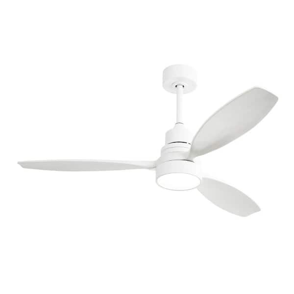 PUDO 52 in. Integrated LED Wooden Indoor White Ceiling Fan Lighting with 3 Solid Wood Blades and Remote Control