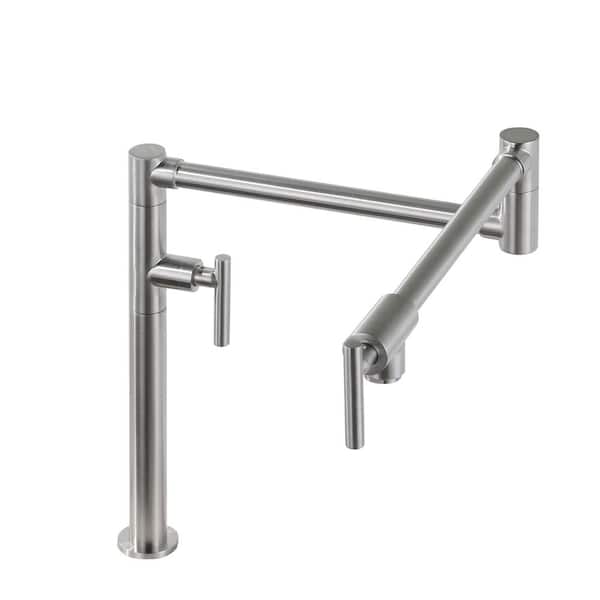 ARCORA Deck Mounted Pot Filler Kitchen Faucet with Double Handle in Brushed Nickel