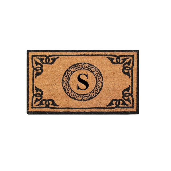 Unbranded A1HC First Impression Hand Crafted Geneva 24 in. x 39 in. Coir Double Border Monogrammed S Non-Slip Outdoor Door Mat