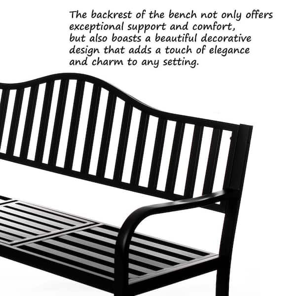 Gardenised Outdoor Powder Coated Steel Park Bench, Garden Bench