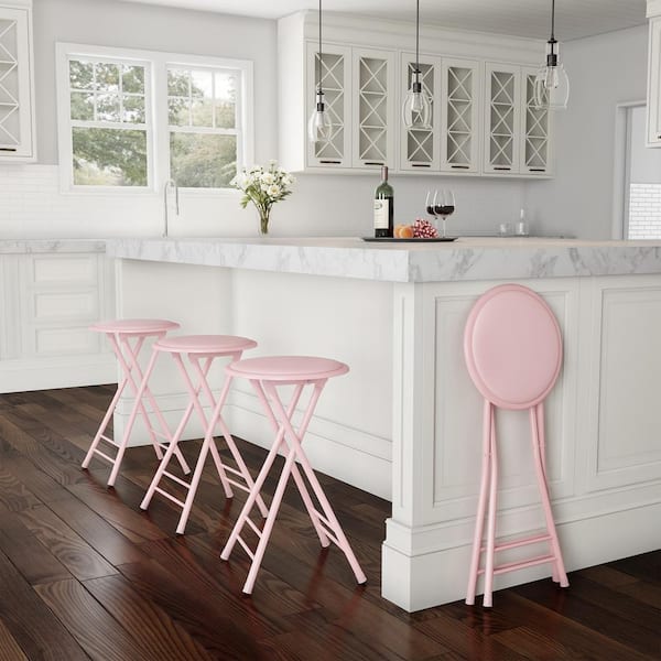 Lavish Home Pink Metal Frame Padded Seat Folding Chair M021001 