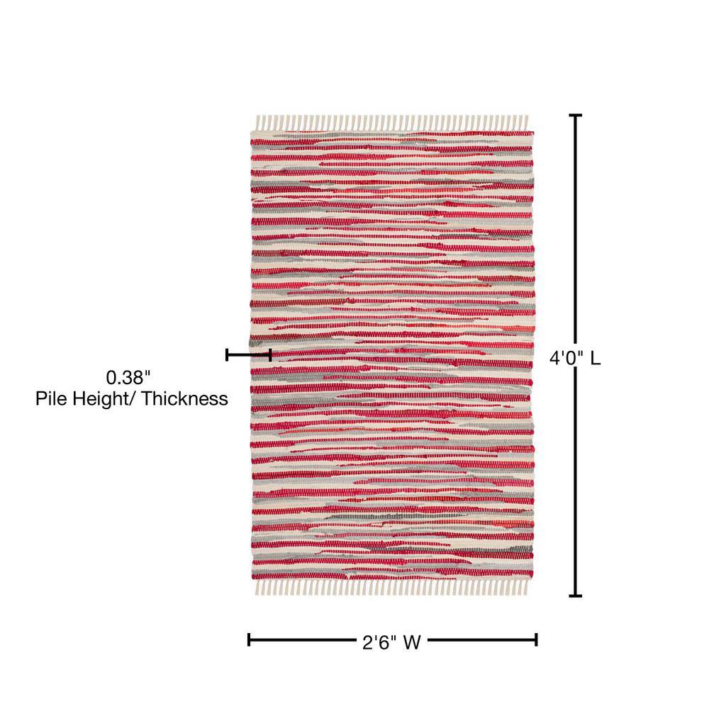 Handmade Boho Stripe Cotton Flat Woven Area Rug, Red 30"x4"