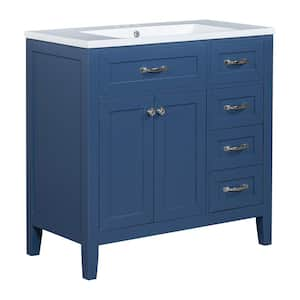 36 in. W x 18 in. D x 36 in. H Freestanding Bath Vanity in Blue with White Ceramic Top