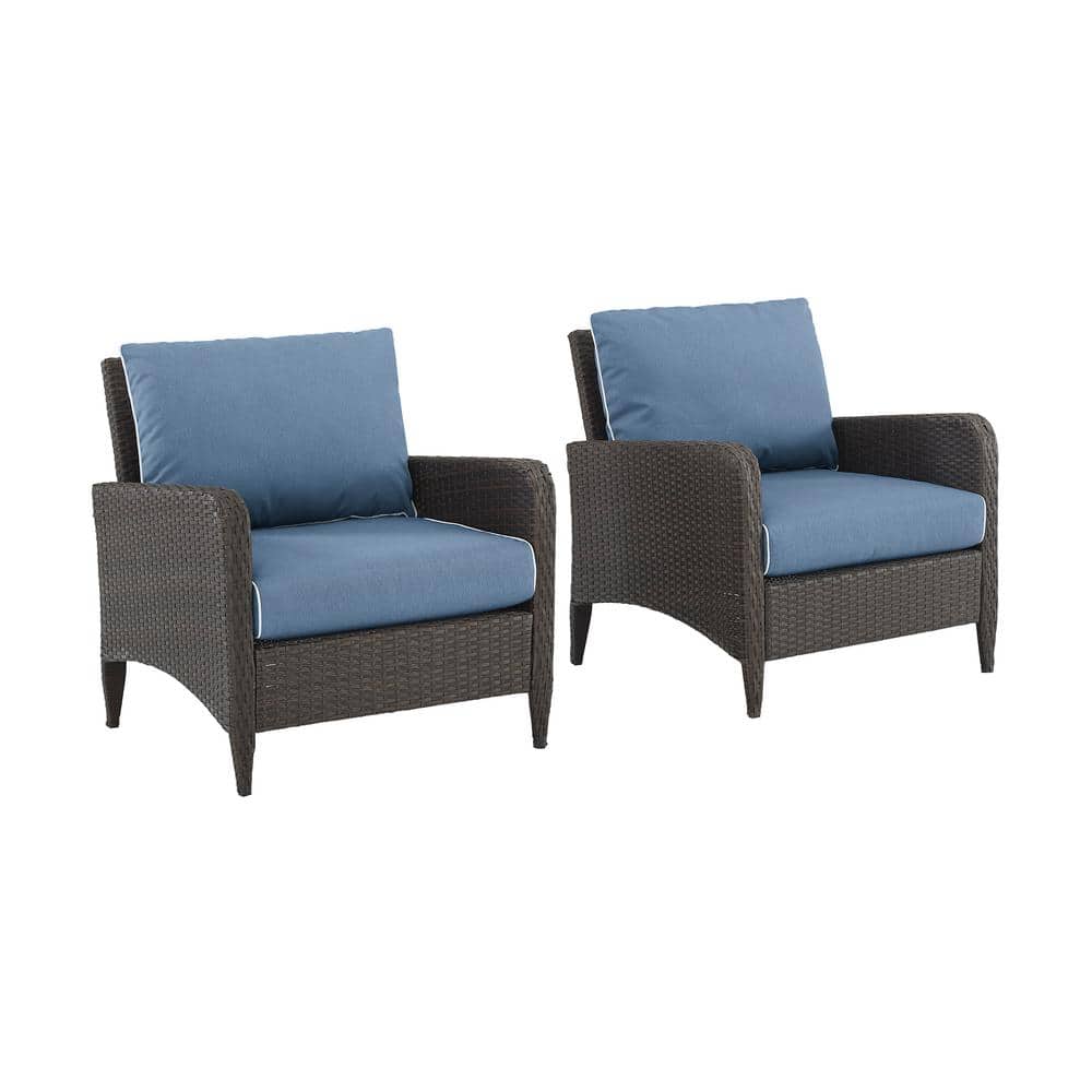 CROSLEY FURNITURE Kiawah Wicker Outdoor Lounge Chair With Blue Cushions