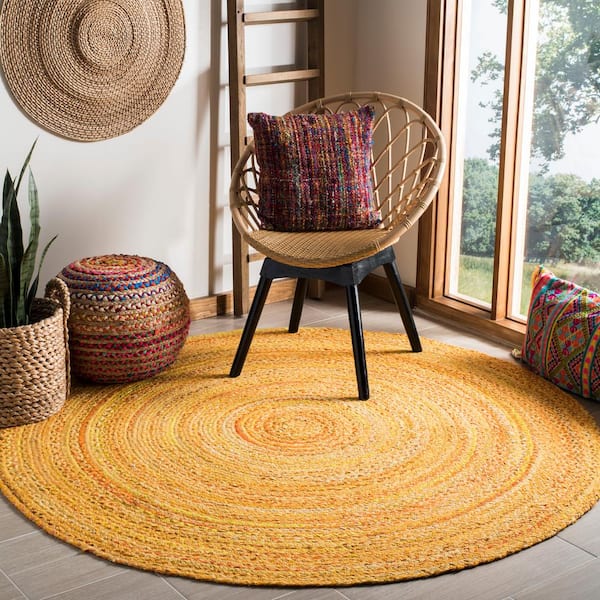 Braided Gold Doormat 3 ft. x 3 ft. Round Solid Area Rug