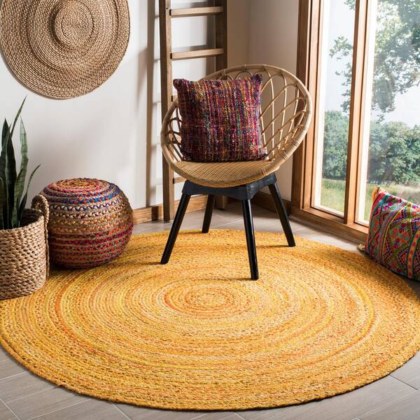Braided Gold 4 ft. x 4 ft. Round Solid Area Rug