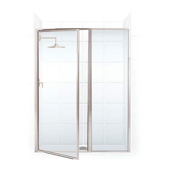Legend 55.5 in. to 57 in. x 69 in. Framed Hinged Shower Door with Inline Panel in Brushed Nickel with Clear Glass