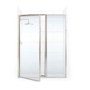 Legend 56.5 in. to 58 in. x 69 in. Framed Hinge Swing Shower Door with Inline Panel in Brushed Nickel with Obscure Glass