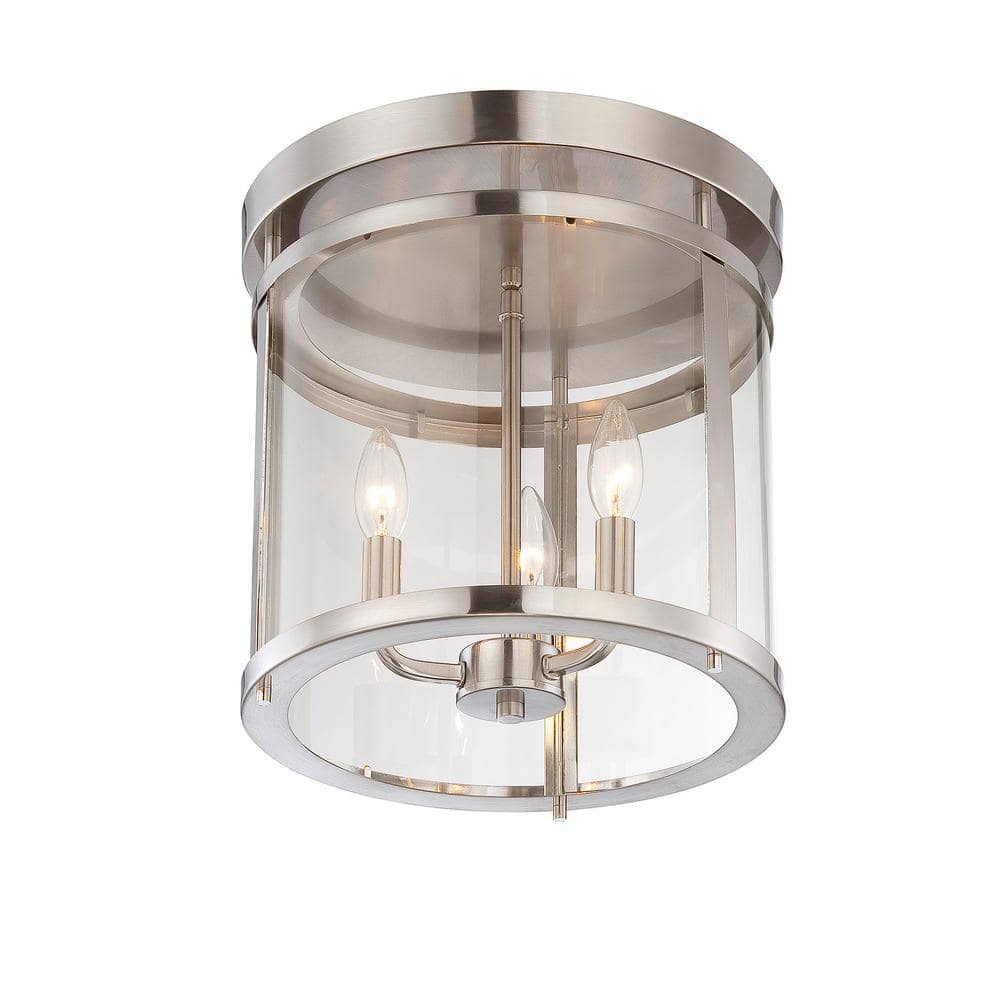 Penrose 3-Light Satin Nickel and Clear Glass Semi-Flush Mount