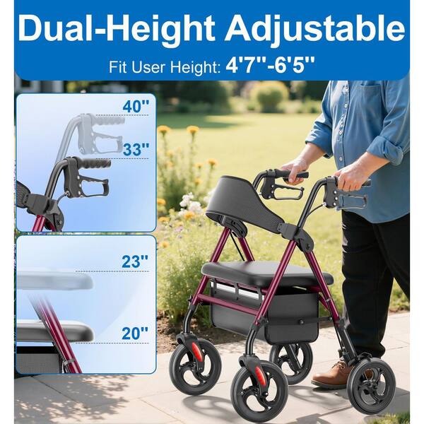 Anqtovp 4-Wheel Rollator Walker with Extra Wide Padded Seat, Heavy