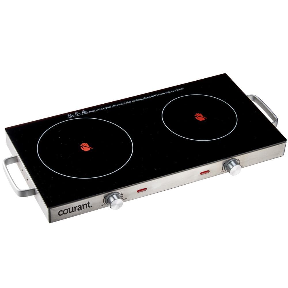 Proctor Silex Electric Stove, Double Burner Cooktop, Compact and Portable, Adjustable Temperature Double Hot Plate, 1700 Watts, White & Stainless
