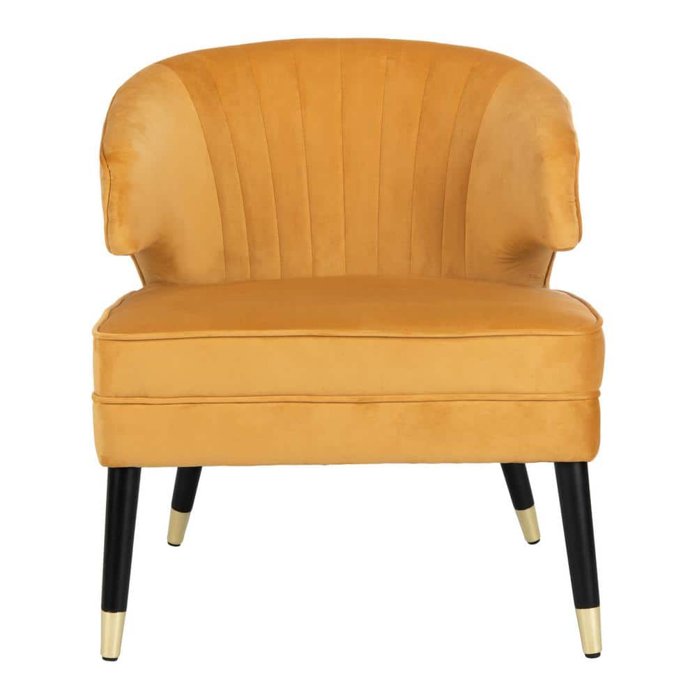 Stazia Marigold Velvet Wingback Armless Accent Chair with Gold Caps