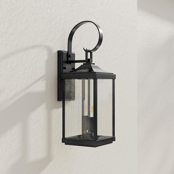 Gibbes Street Collection 2-Light Textured Black Clear Beveled Glass New Traditional Outdoor Medium Wall Lantern Light