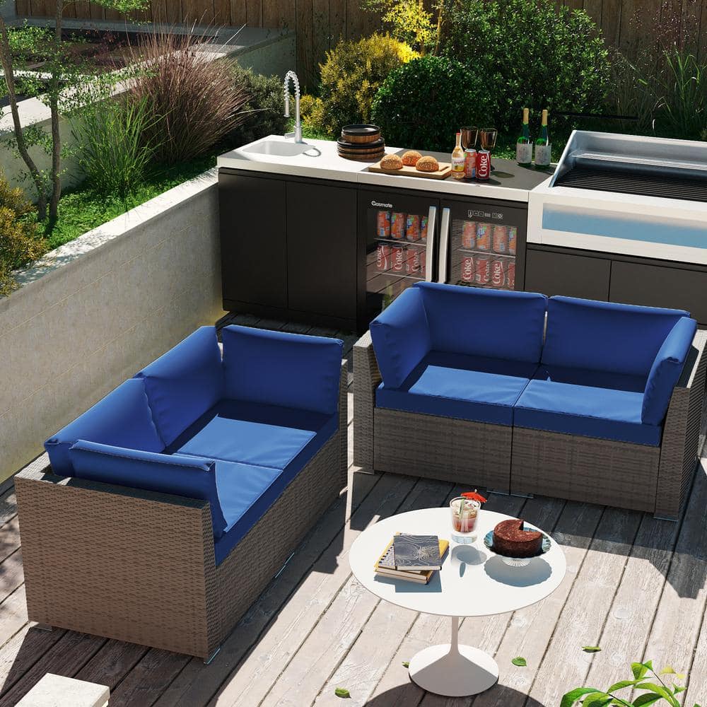 Gardenbee 4Piece Wicker Outdoor Patio Sectional Sofa Conversation Set