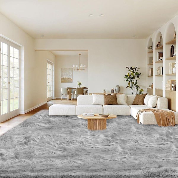 Nourideaux 9 ft. x 12 ft. Large Area Rug Gray Fluffy Fuzzy Cozy