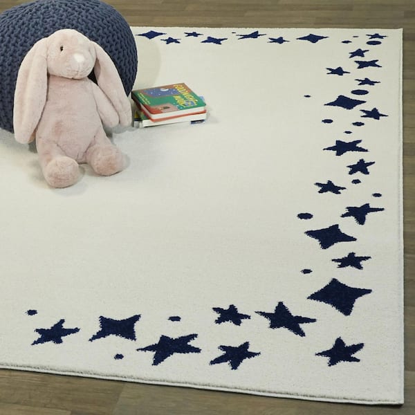 Stars Cream 5 ft. 3 in. x 7 ft. Border Area Rug