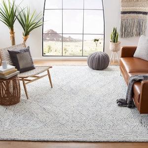 Capri Ivory/Blue 4 ft. x 6 ft. Border Diamond Area Rug