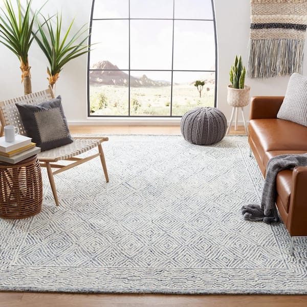 Capri Ivory/Blue 8 ft. x 10 ft. Border Diamond Area Rug