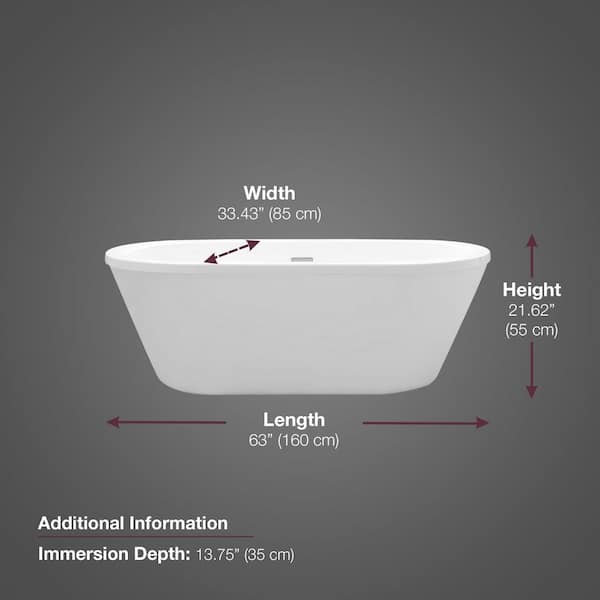 Colton 63 in. Center Drain Freestanding Bathtub in Glossy White Colton 63 in. Center Drain Freestanding Bathtub in Glossy White