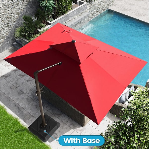 Crestlive Products 13 ft. x 10 ft. Double Top Rectangular Cantilever Patio Umbrella in Red with 220 lbs. Base Stand