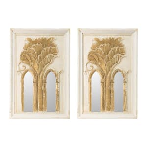 29.9 in. x 20.1 in. Modern Arch Framed Washed White, Gold Accent Mirror