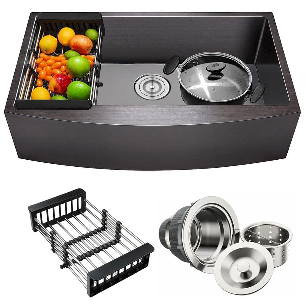AKDY Matte Black Finished Stainless Steel 33 in. x 20 in. Single