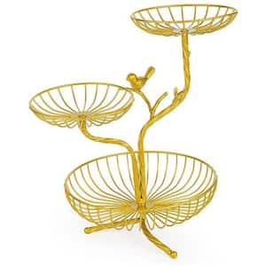 3-Tier Fruit Basket Holder Decorative Fruit Bowl Rack Metal for Vegetables, Bread Snack and Kitchen Home Use, Gold