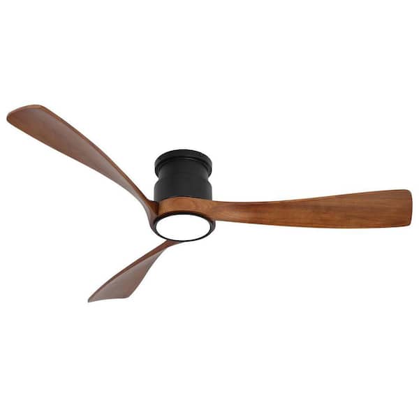 Modern 52in. Dimmable LED Indoor Brown Wood Flush Mount Smart Ceiling Fan with Light and 6-Speed Remote