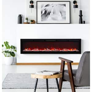 72 in. Wall Mount and Recessed Electric Fireplace in Black