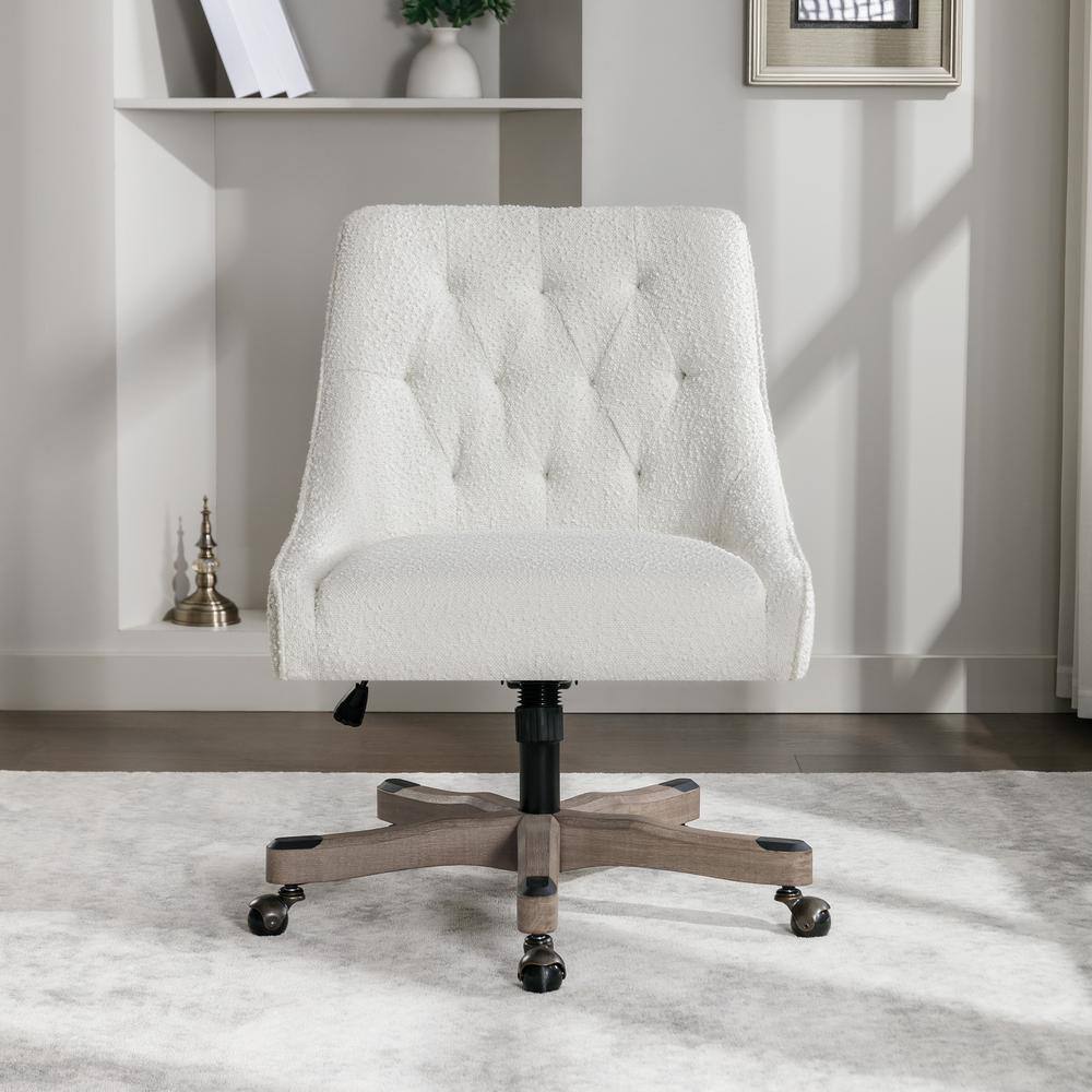 Tindal High Back White Boucle Fabric Swivel Office Chair