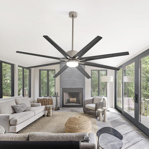 76 in. Indoor/Outdoor Smart Sliver Nickel Standard Downrod Ceiling Fan w/ LED Light Remote 8-Wood Blades Works w/ Phone