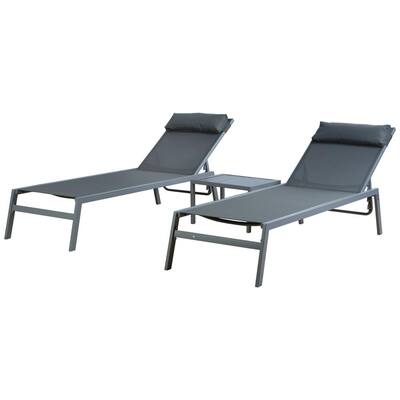 Wilson Grey EDP Coated Wrought Iron Breathable Grey Textilence Seat Outdoor Chaise Lounge with Table (2-Pack)