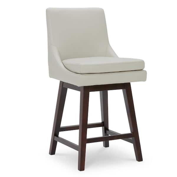 Fiona 26.8 in. Light Gray High Back Solid Wood Frame Swivel Counter Height Bar Stool with Faux Leather Seat