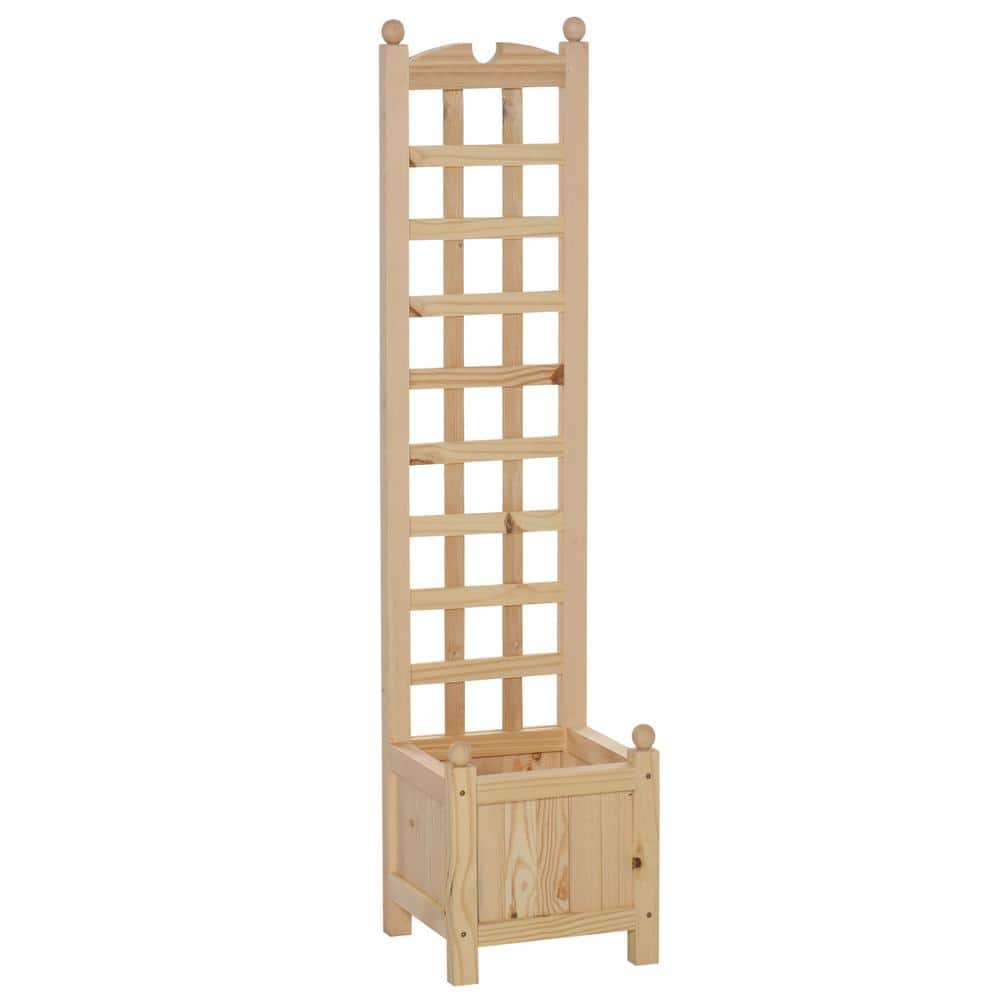 Natural Wood Raised Garden Bed with Trellis for Climbing Plants