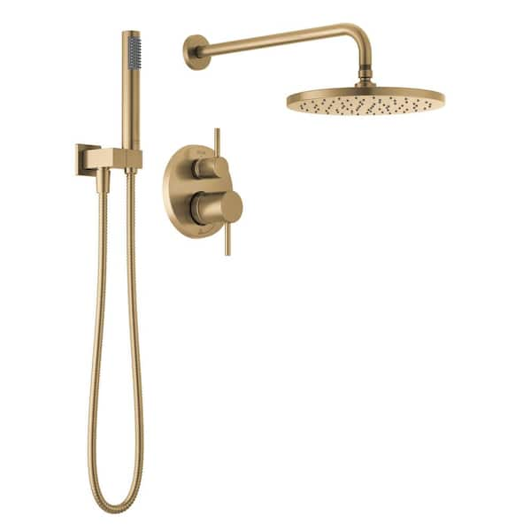 Modern Gold 1-Spray Raincan Wall Mount Fixed and Handheld Shower Head 1.75 GPM in Champagne Bronze