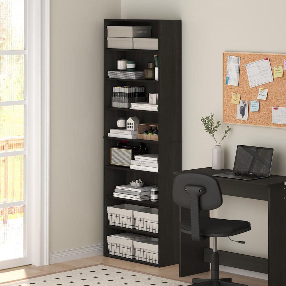 Basic 70.87 in. Tall Espresso Wood 8-Shelf Bookcase