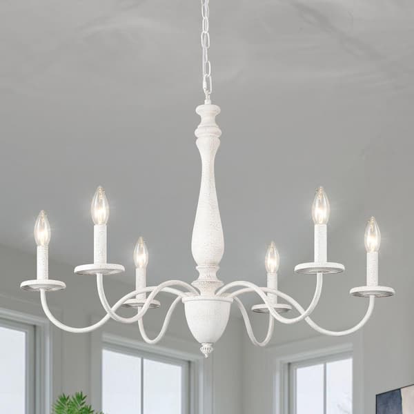 LWYTJO 6 Light Retro White Rustic Farmhouse Chandelier Light for Bedroom Foyer Living Room