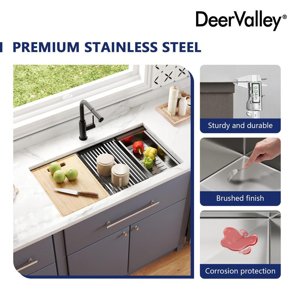 33" Stainless Steel Single Bowl Undermount Workstation Kitchen Sink